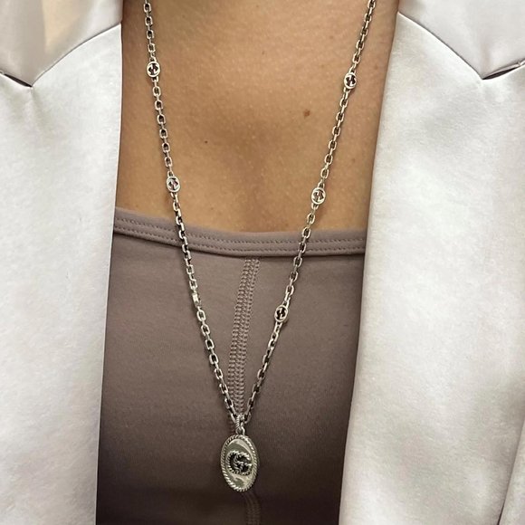 Gucci Double G Pendant Necklace 925 Sterling Silver 27 Inches - Picture 1 of 7